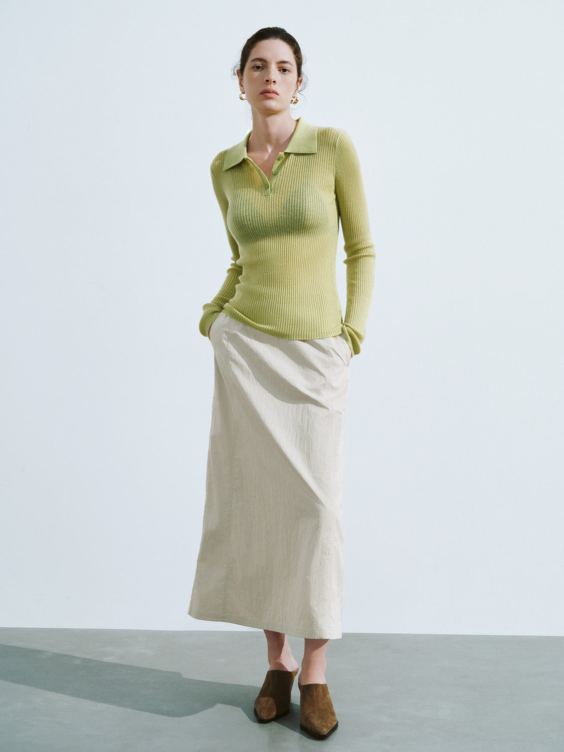 Button Half Placket Knitted Skinny T-Shirt