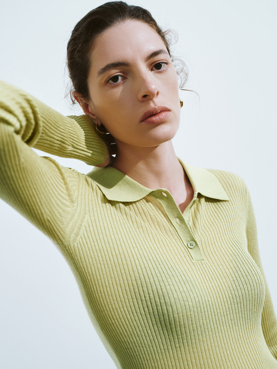 Button Half Placket Knitted Skinny T-Shirt