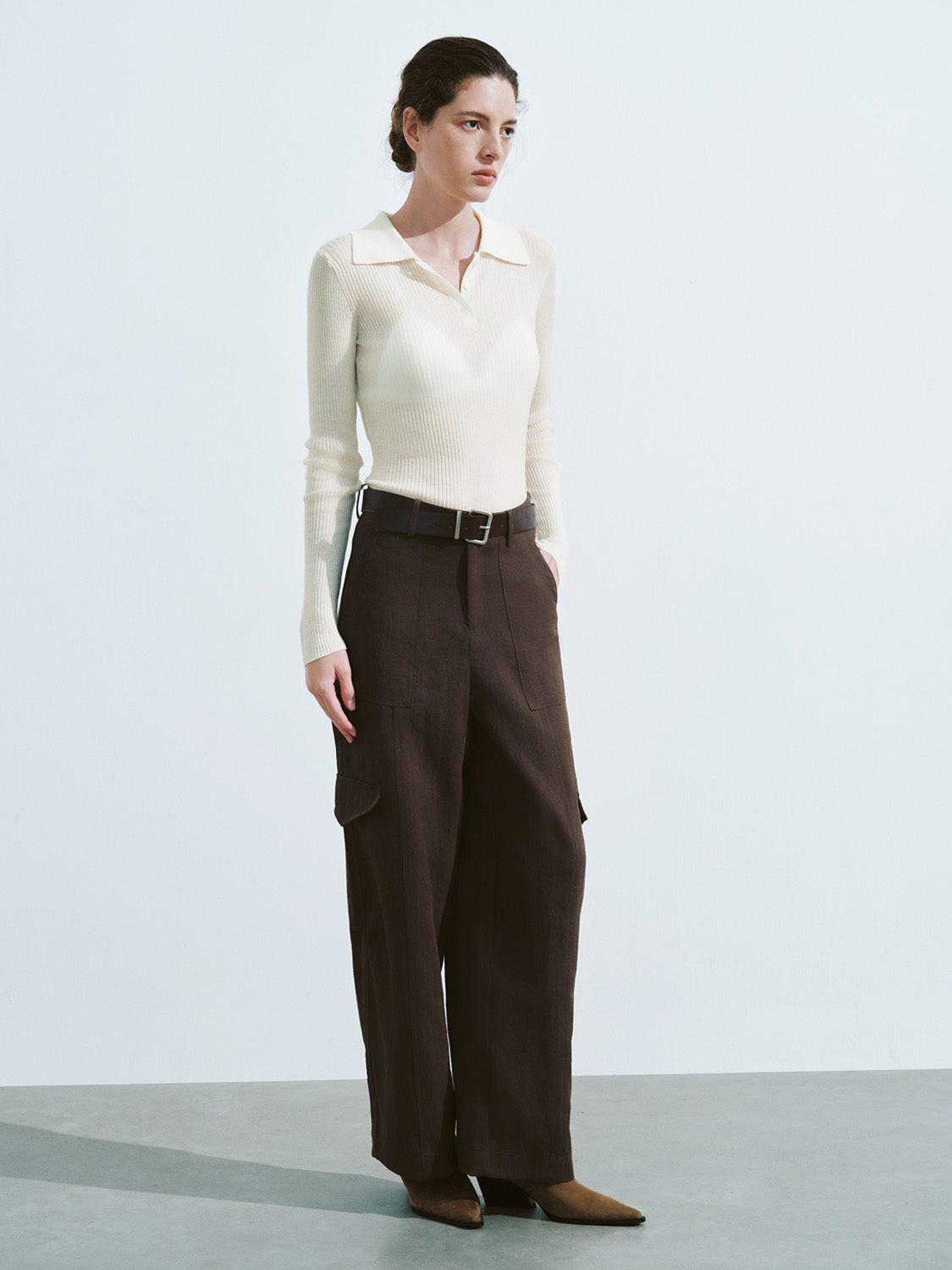 Button Half Placket Knitted Skinny T-Shirt