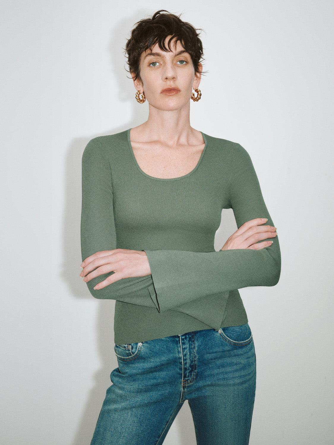 U Neck Skinny Knitted T-Shirt