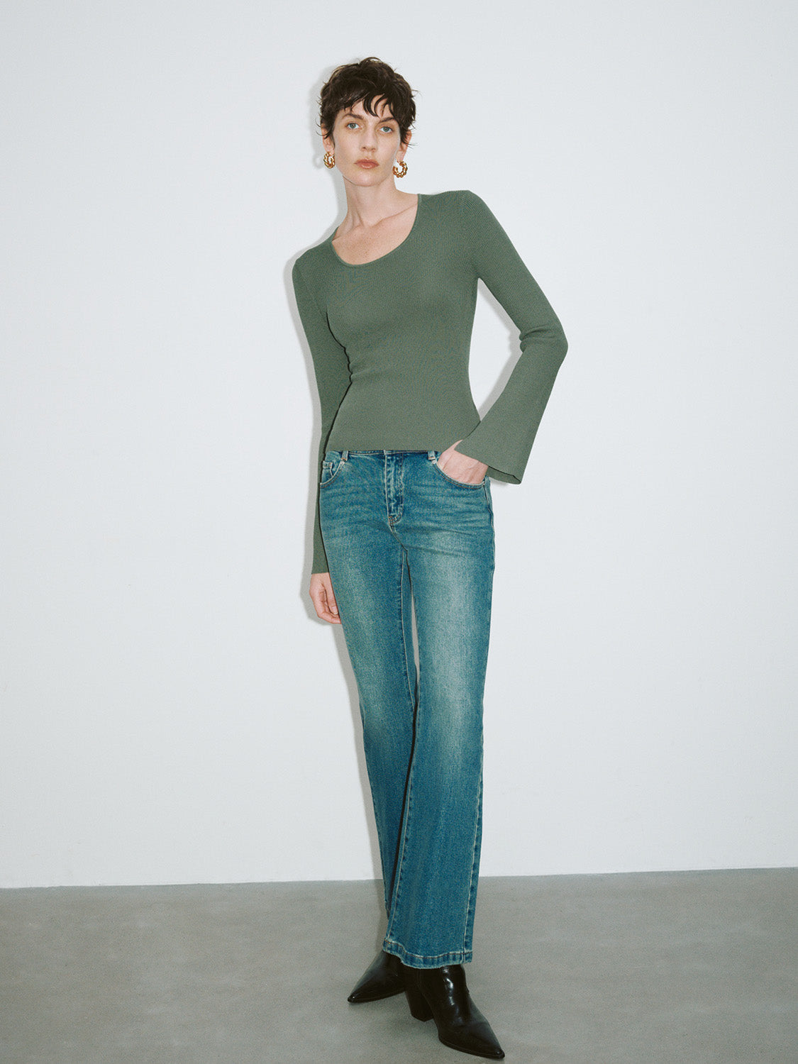 U Neck Skinny Knitted T-Shirt