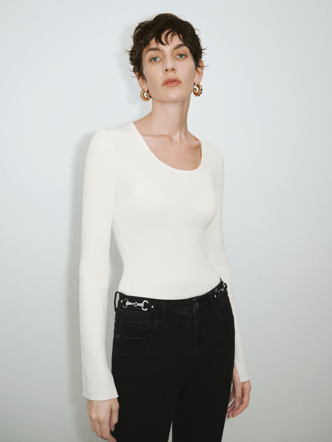 U Neck Skinny Knitted T-Shirt