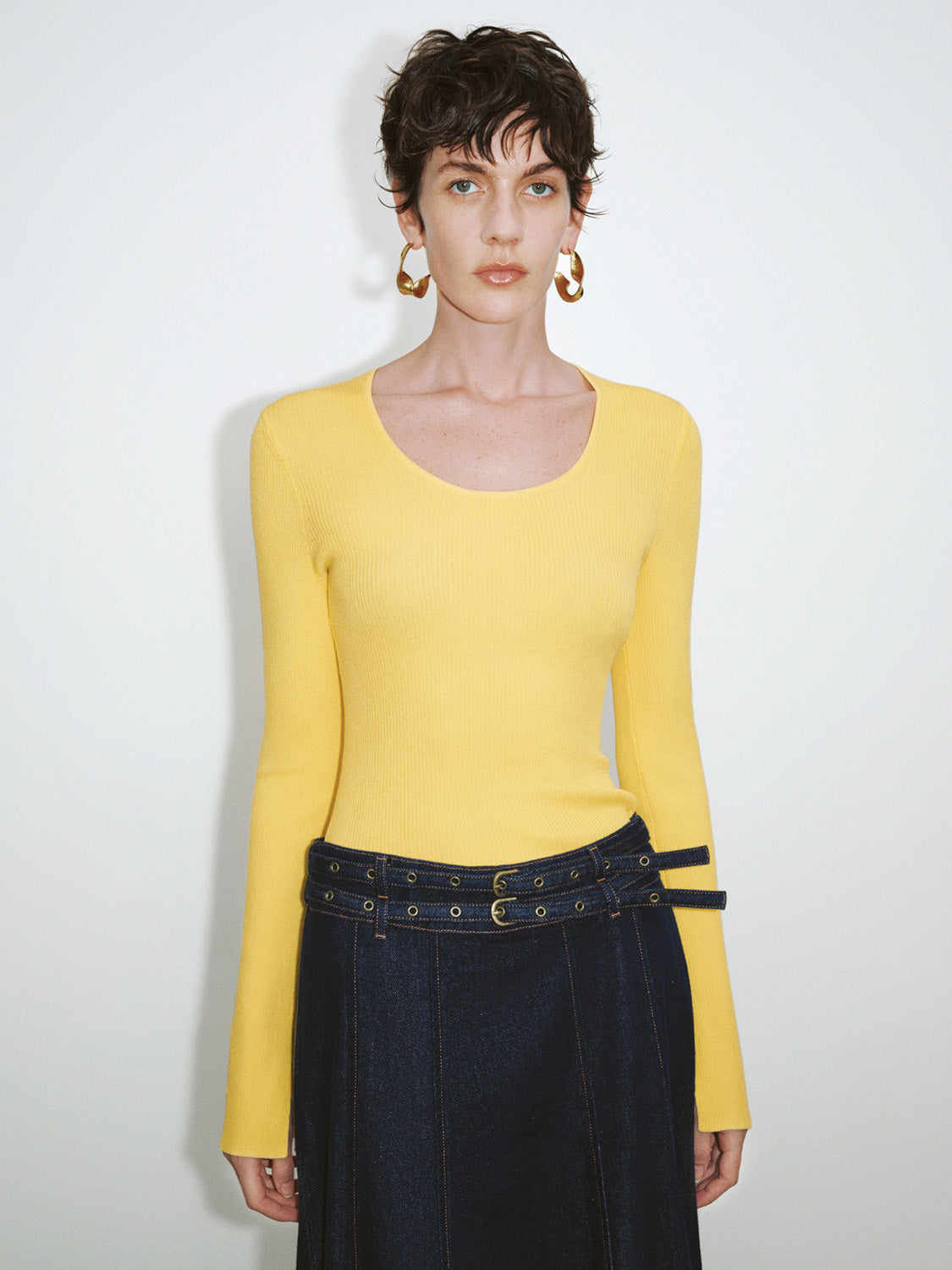 U Neck Skinny Knitted T-Shirt