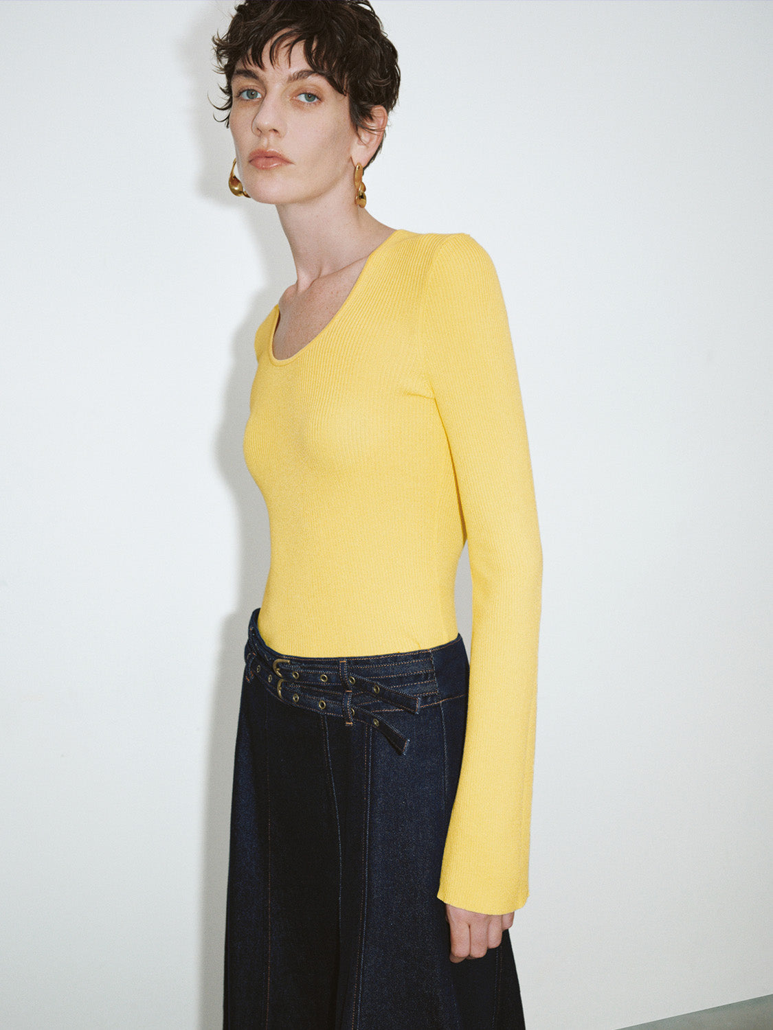 U Neck Skinny Knitted T-Shirt
