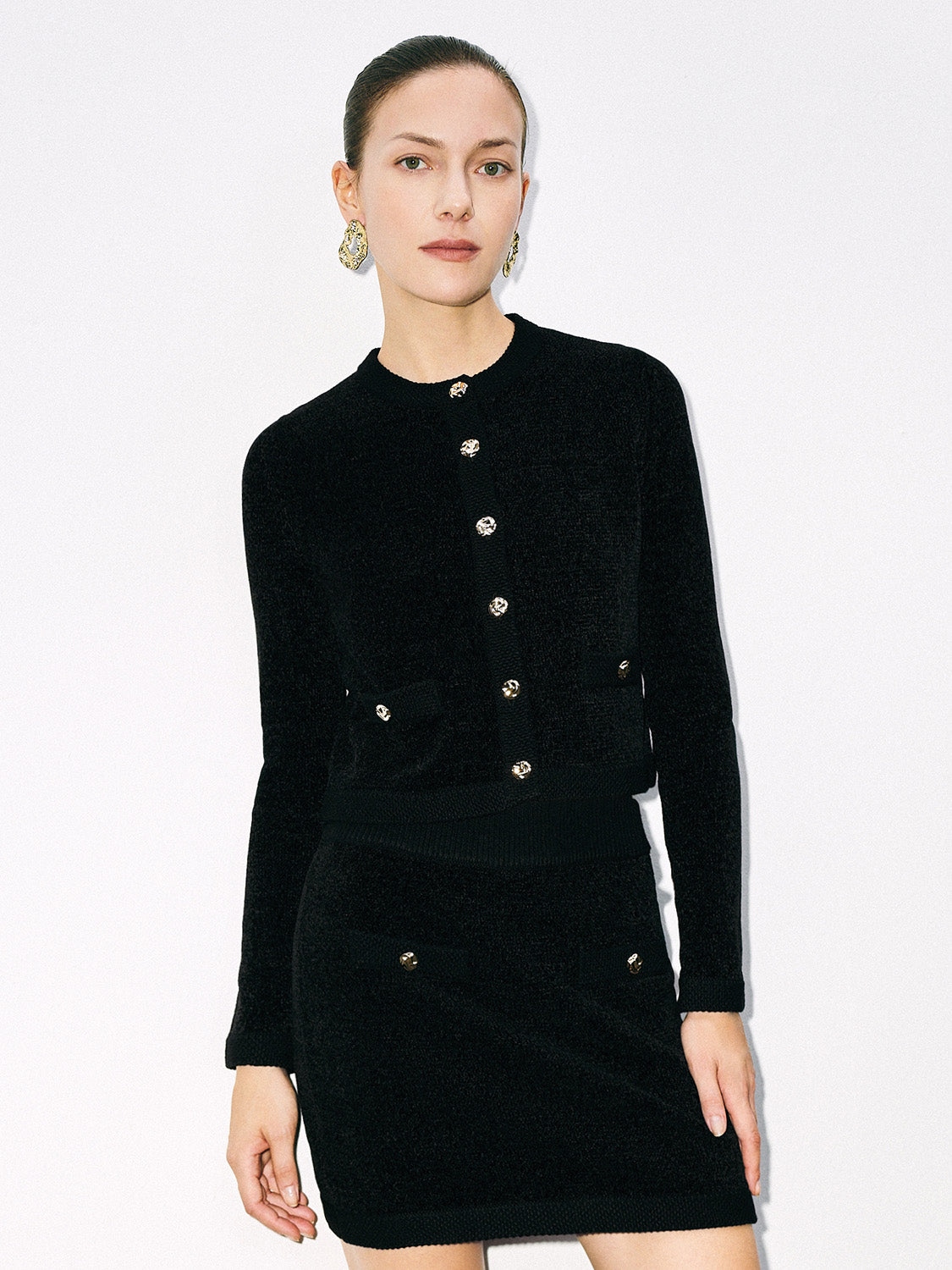 Crew Neck Knitted Cardigan