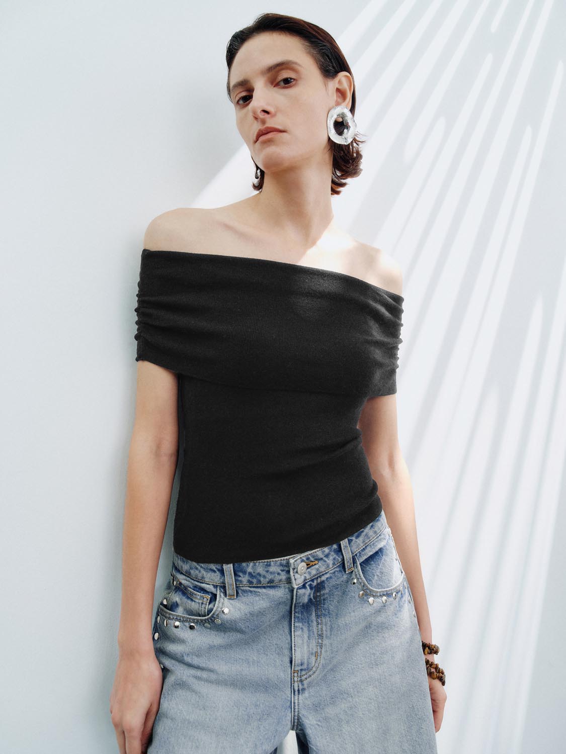 Off Shoulder Knitted T-Shirts