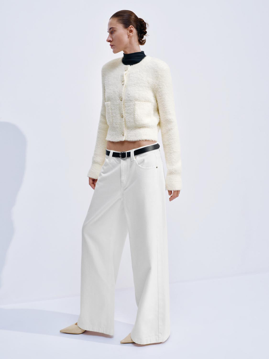 Fluffy Patch Pockets Knitted Cardigans