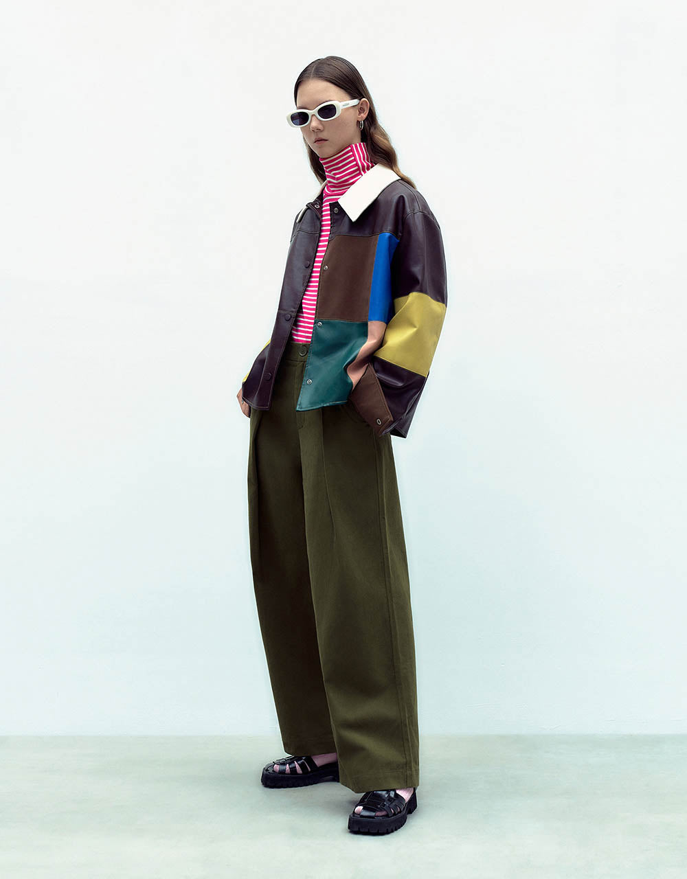 Colorblocks Vegan Leather Straight Jacket