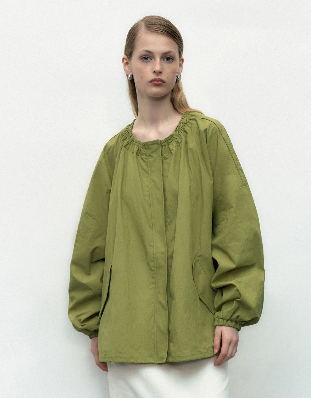 Drop Shoulder Sleeve Crew Neck Jacket