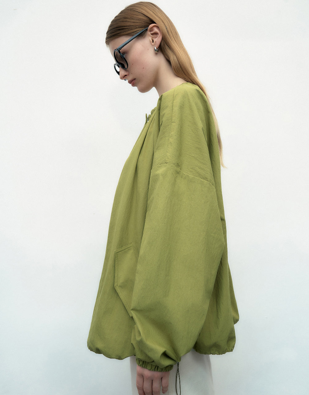 Drop Shoulder Sleeve Crew Neck Jacket