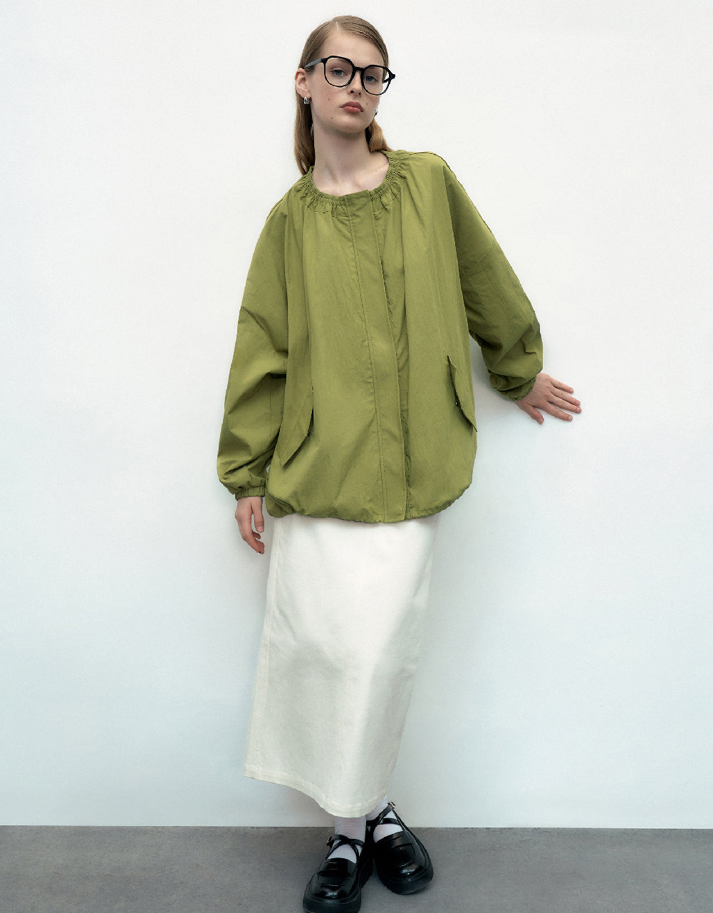 Drop Shoulder Sleeve Crew Neck Jacket