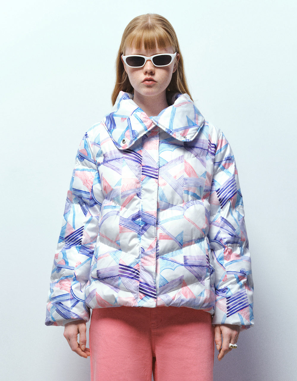 Printed Stand Collar Padded Coat