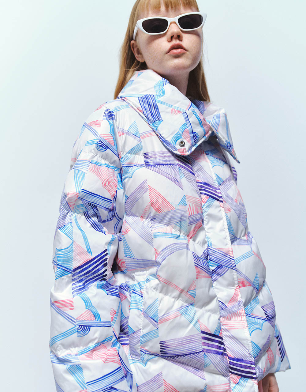 Printed Stand Collar Padded Coat