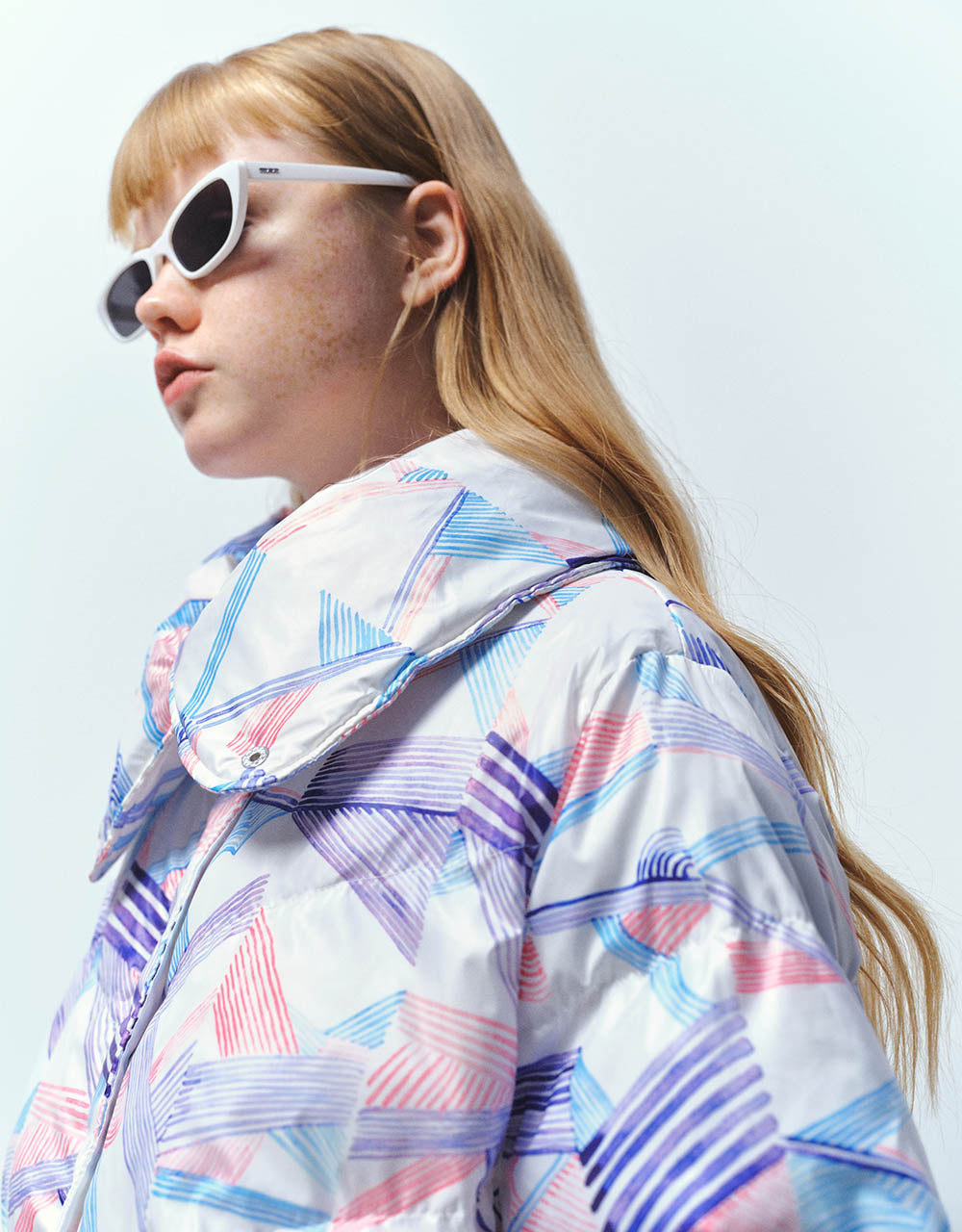 Printed Stand Collar Padded Coat