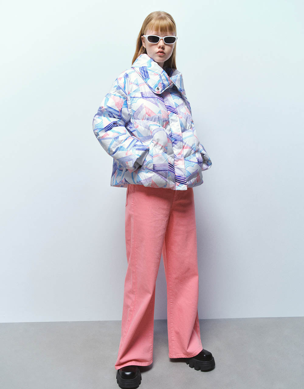Printed Stand Collar Padded Coat
