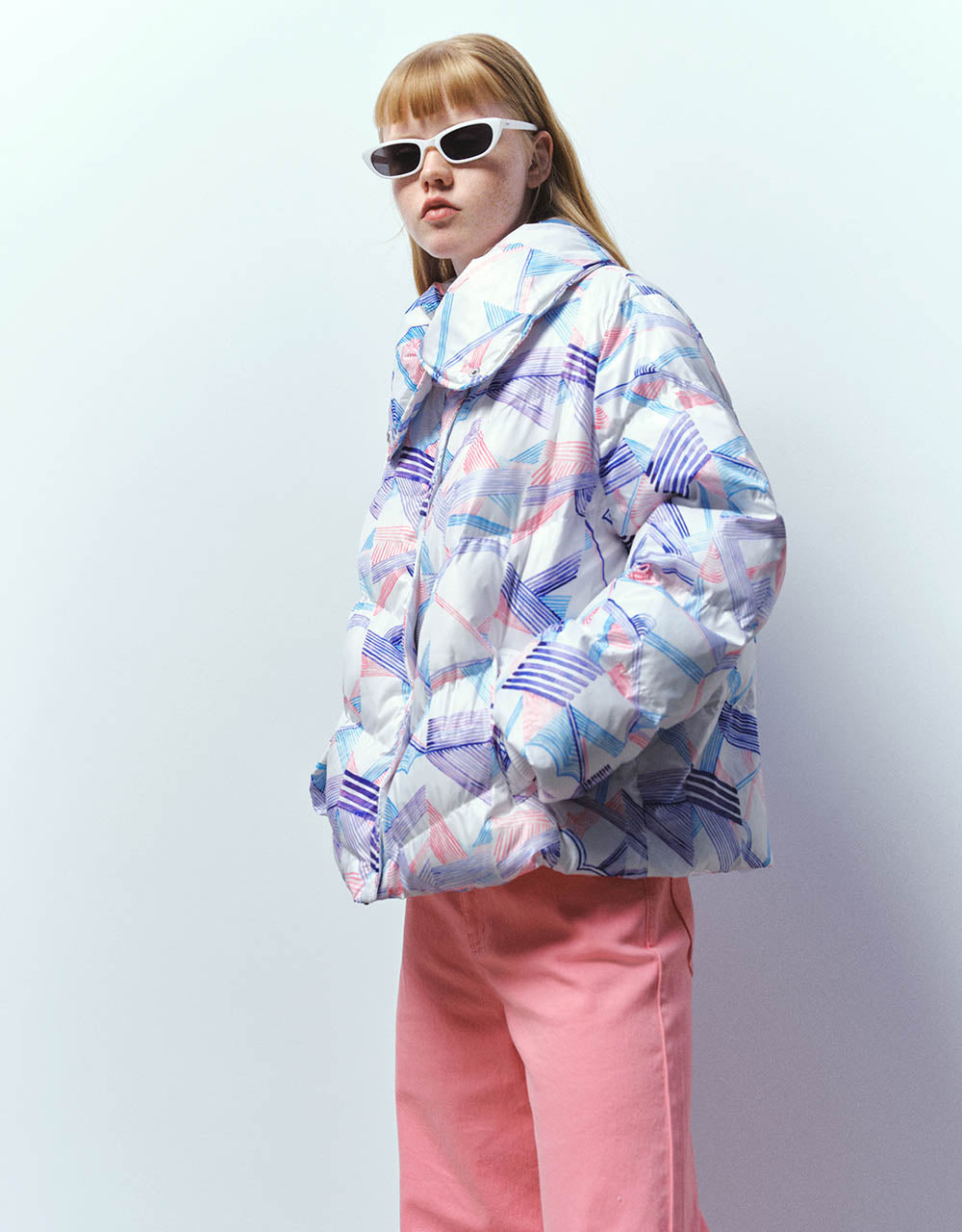Printed Stand Collar Padded Coat