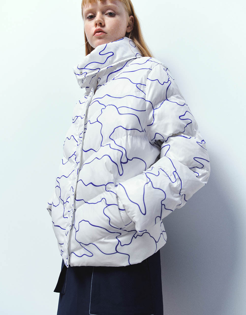 Stand Collar Printed Padded Coat