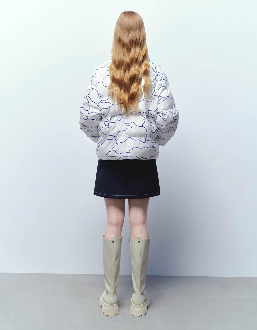 Stand Collar Printed Padded Coat