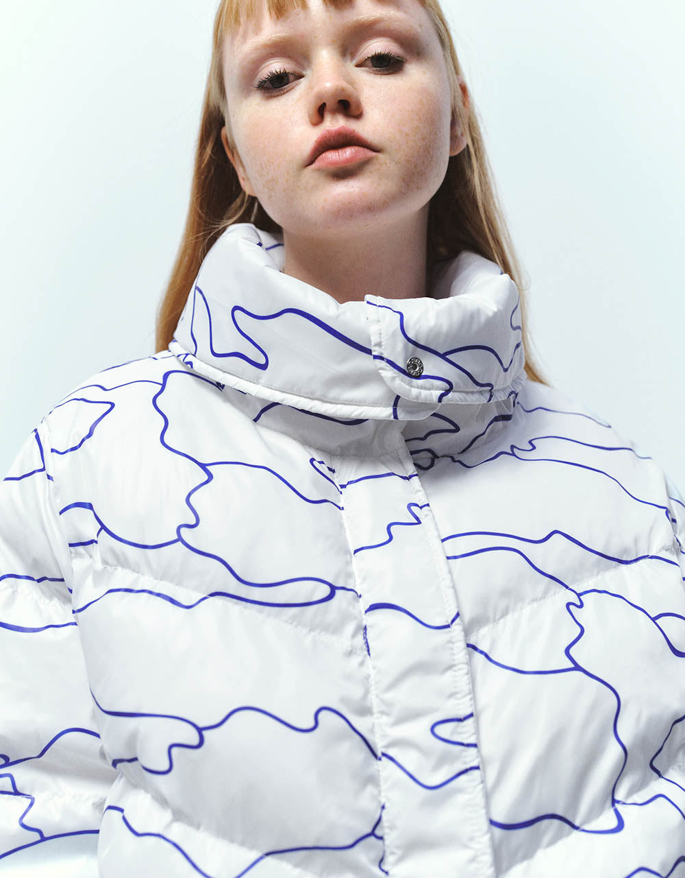 Stand Collar Printed Padded Coat