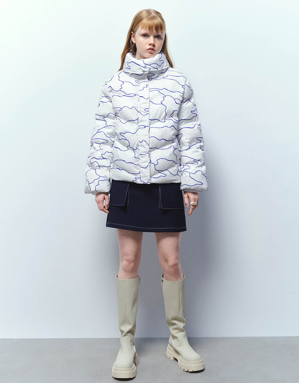 Stand Collar Printed Padded Coat