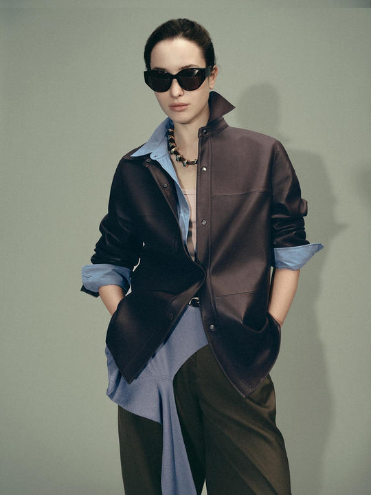 Button Up Collared Leather Jackets