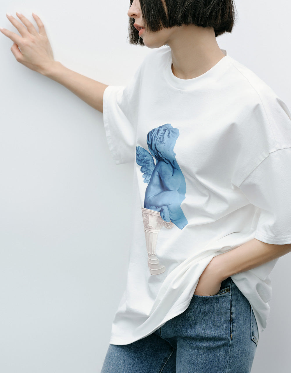 Statue Printed Crew Neck Loose T-Shirt