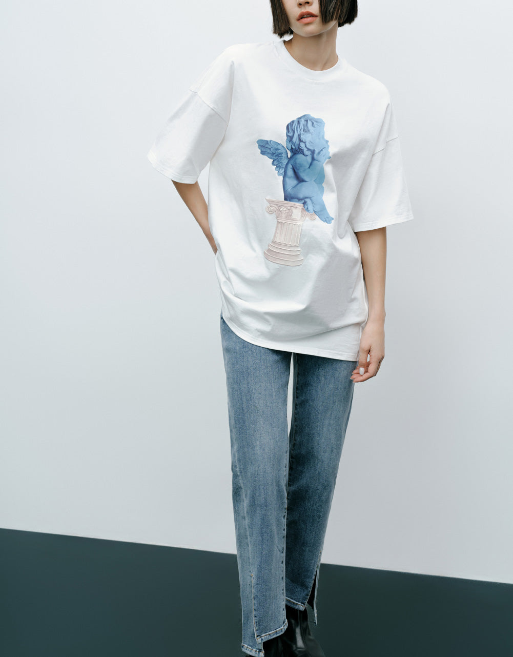Statue Printed Crew Neck Loose T-Shirt