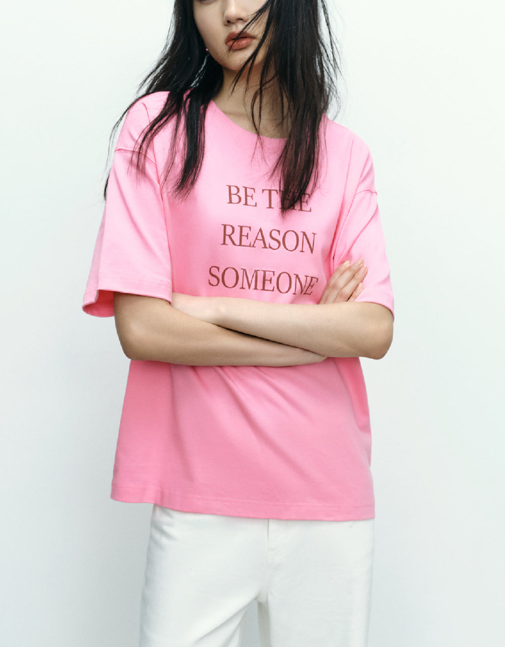 Slogan Printed Straight T-Shirt