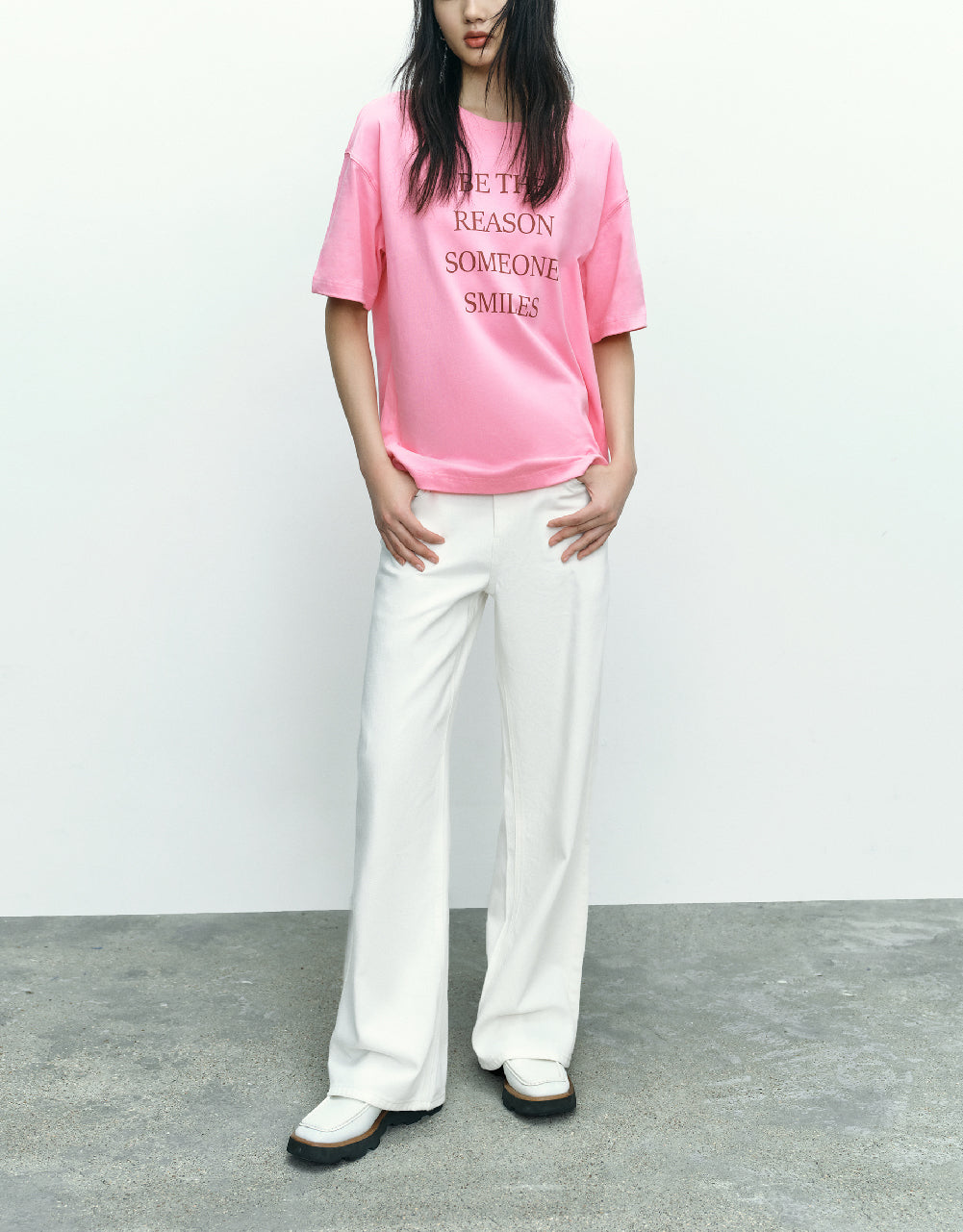 Slogan Printed Straight T-Shirt