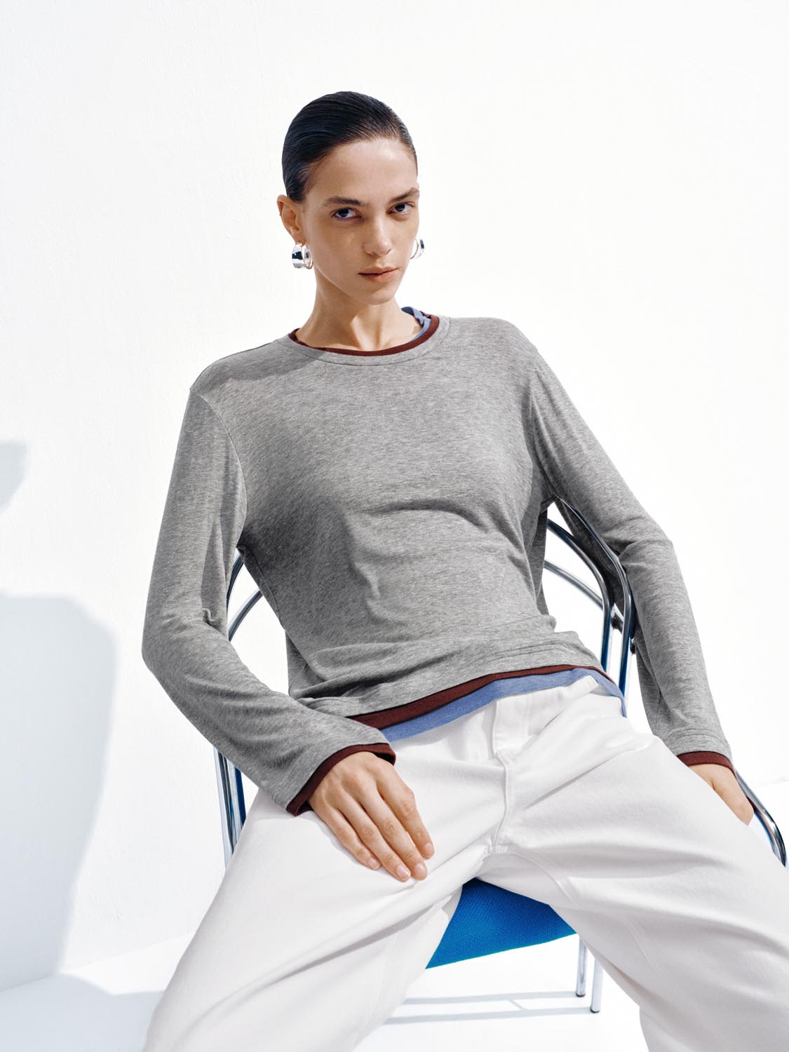 Contrast Trim Long Sleeve T-Shirts