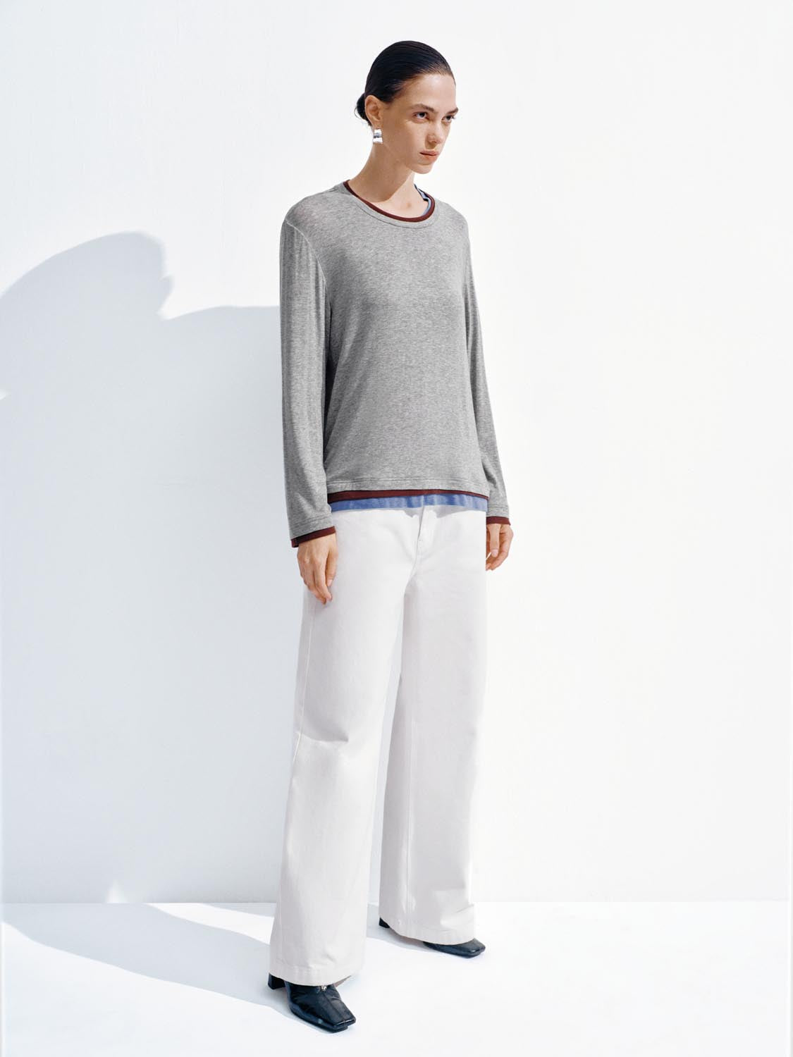 Contrast Trim Long Sleeve T-Shirts