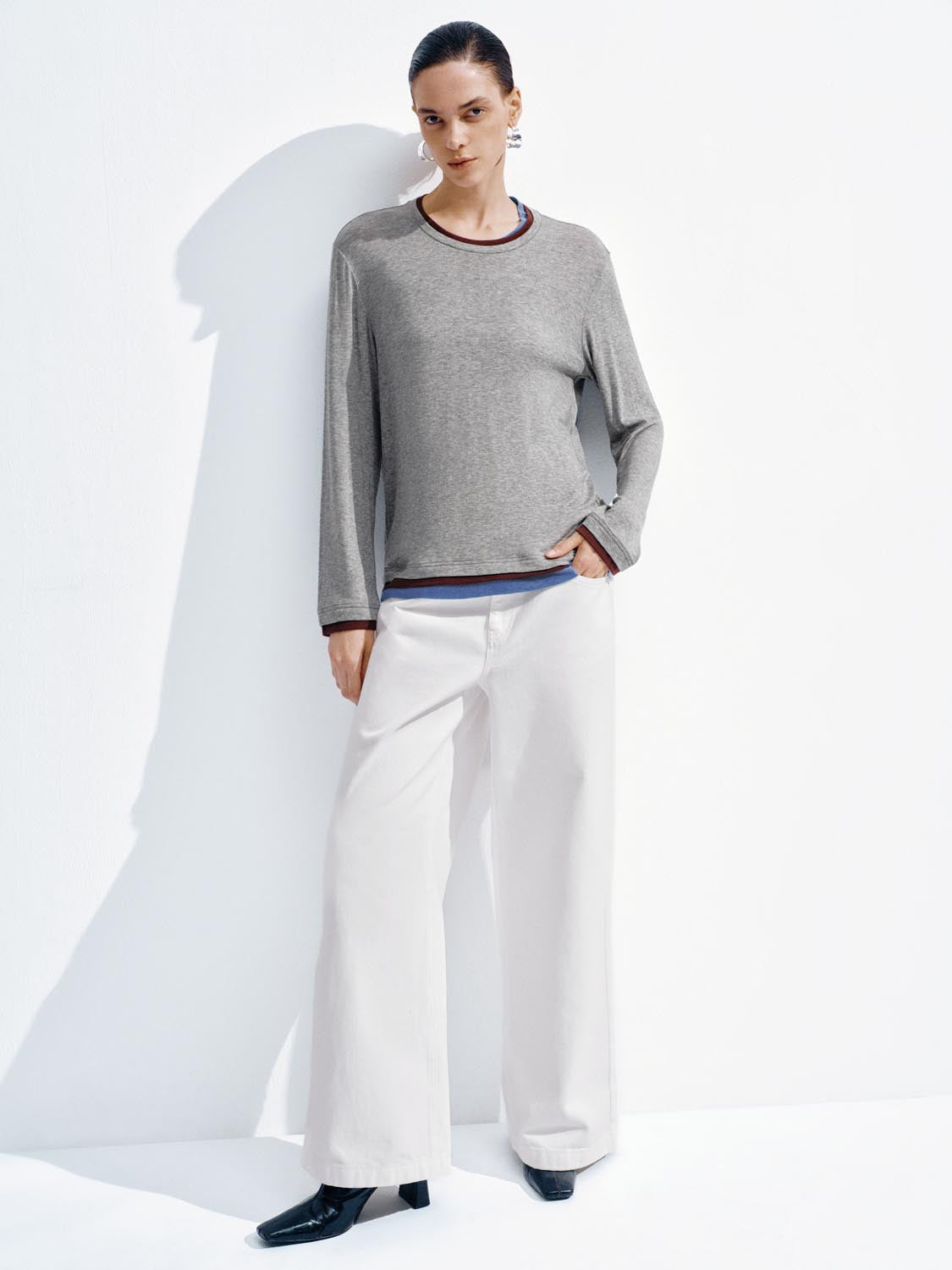 Contrast Trim Long Sleeve T-Shirts