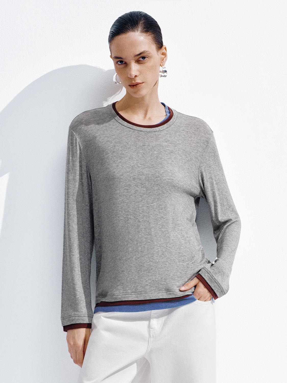 Contrast Trim Long Sleeve T-Shirts