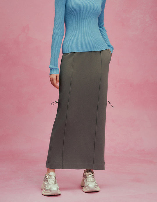 Elastic Waist Straight Midi Skirt