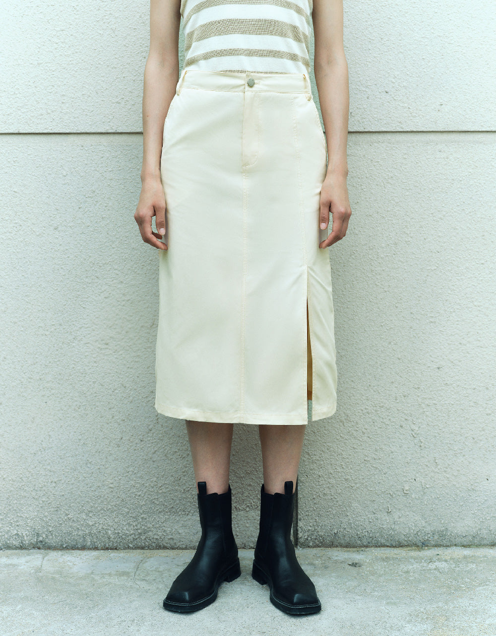Split Hem Midi A-Line Skirt
