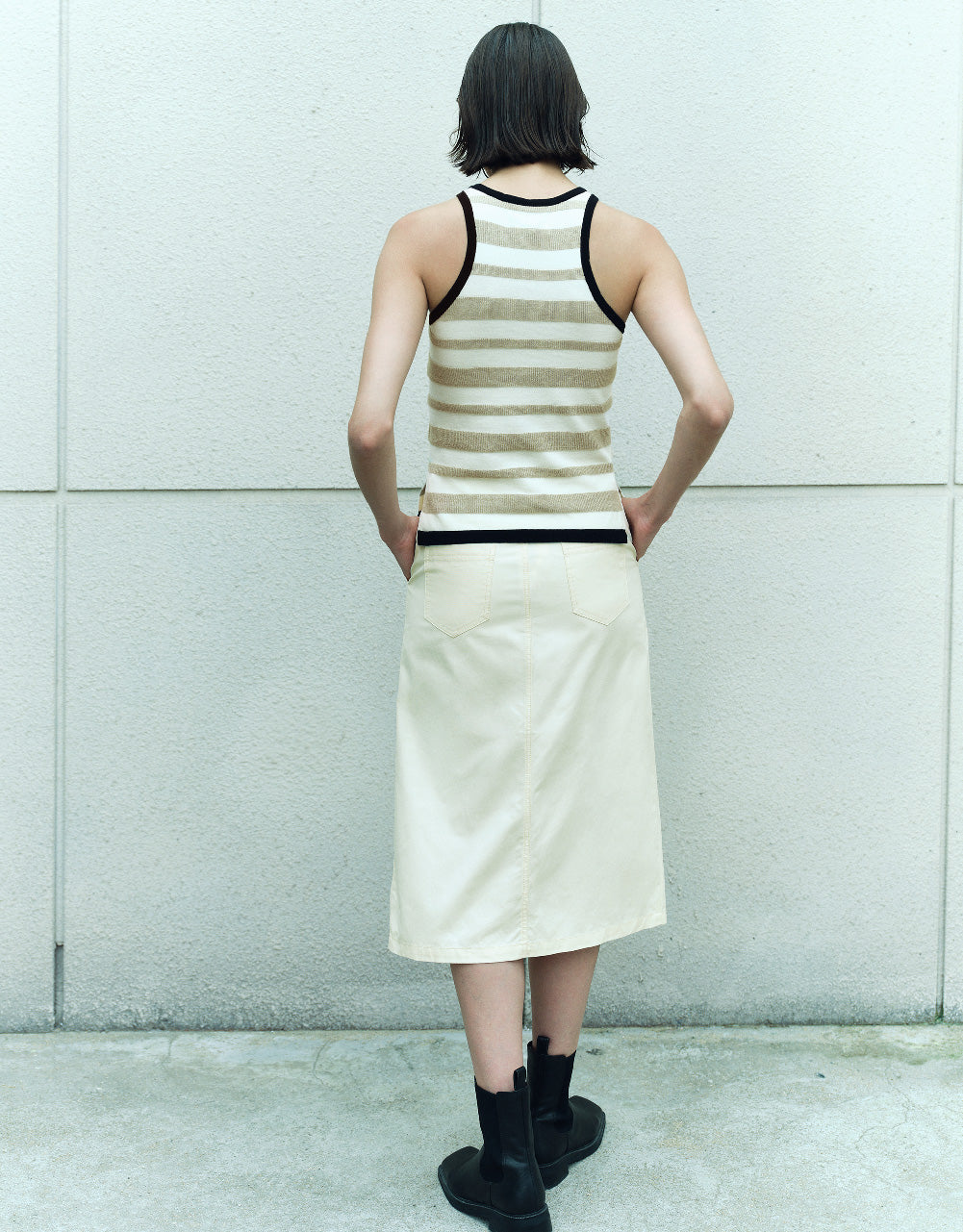 Split Hem Midi A-Line Skirt