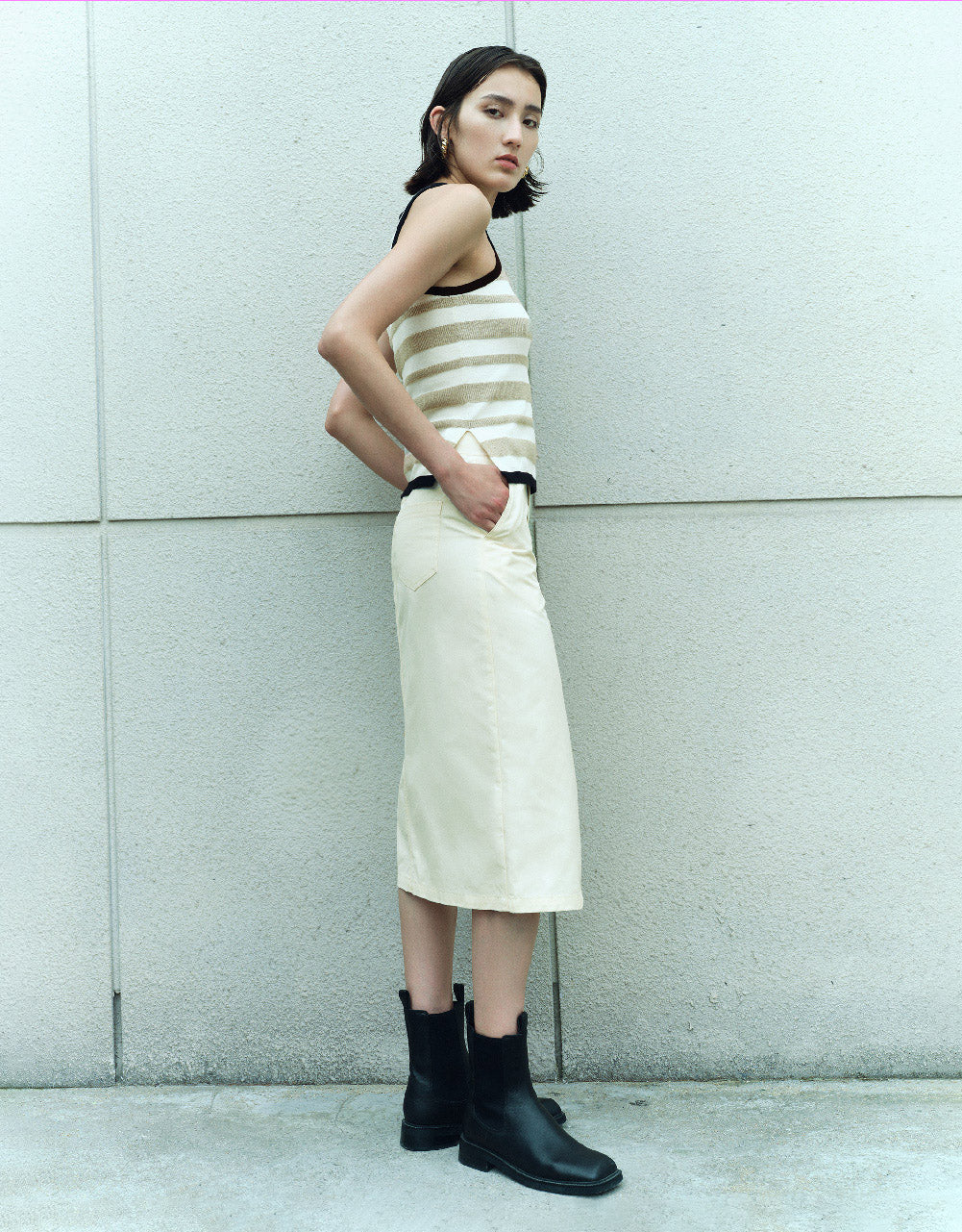 Split Hem Midi A-Line Skirt