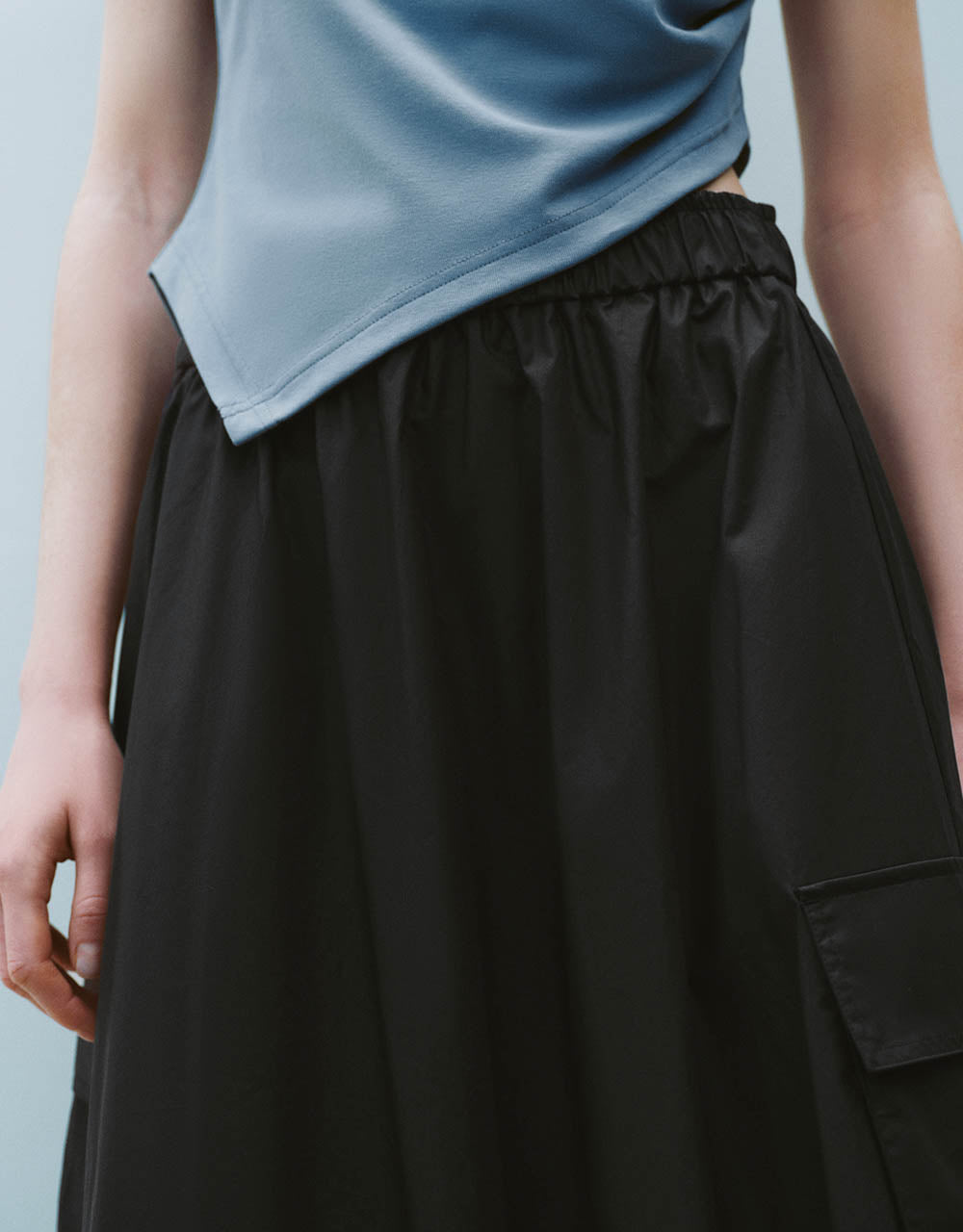 Elastic Waist Midi A-Line Skirt