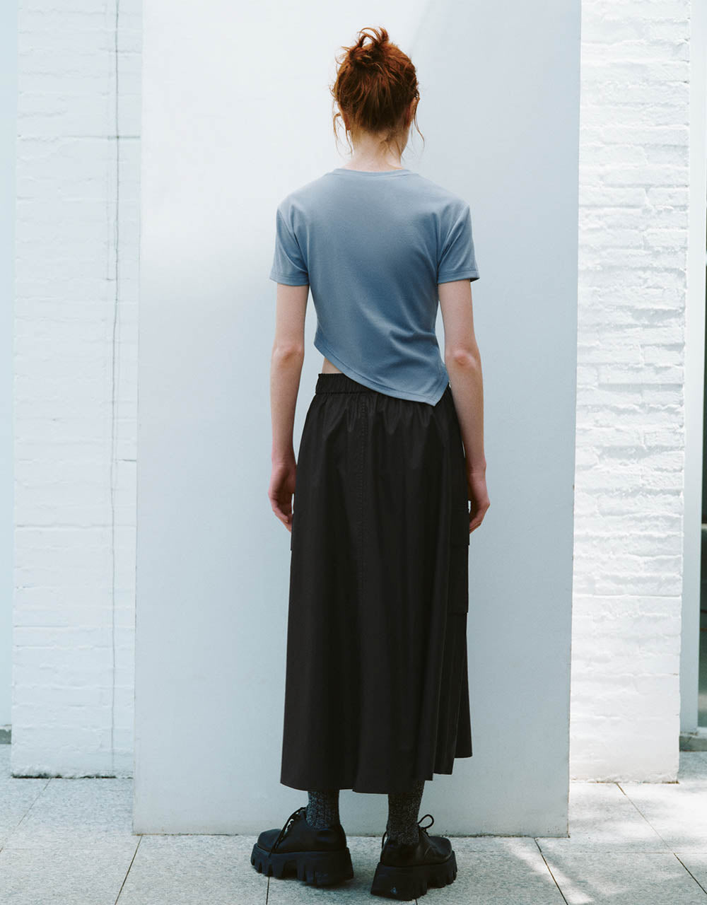 Elastic Waist Midi A-Line Skirt