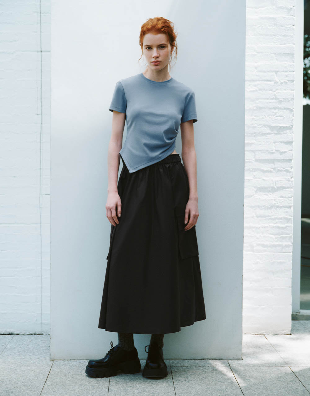 Elastic Waist Midi A-Line Skirt