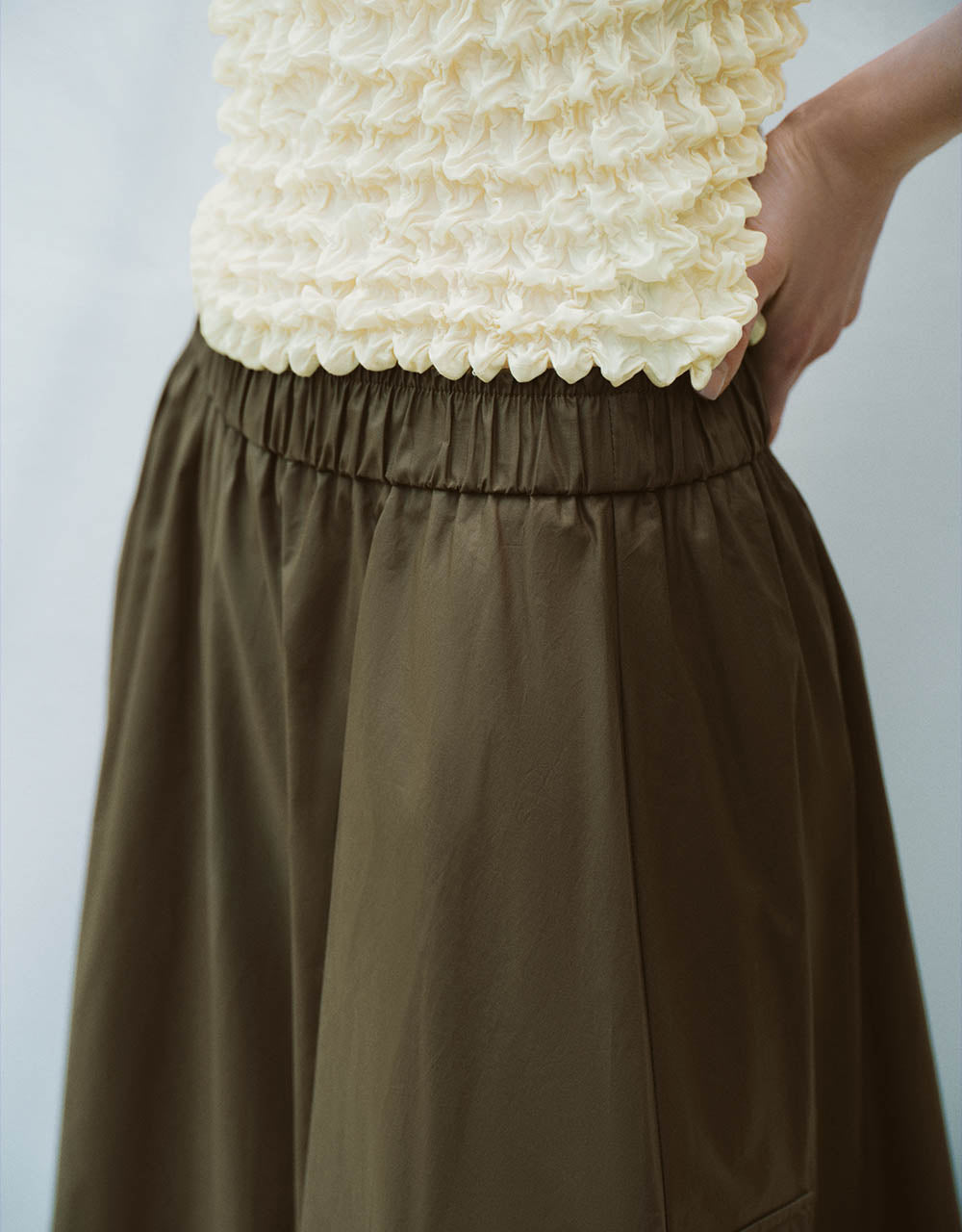 Elastic Waist Midi A-Line Skirt