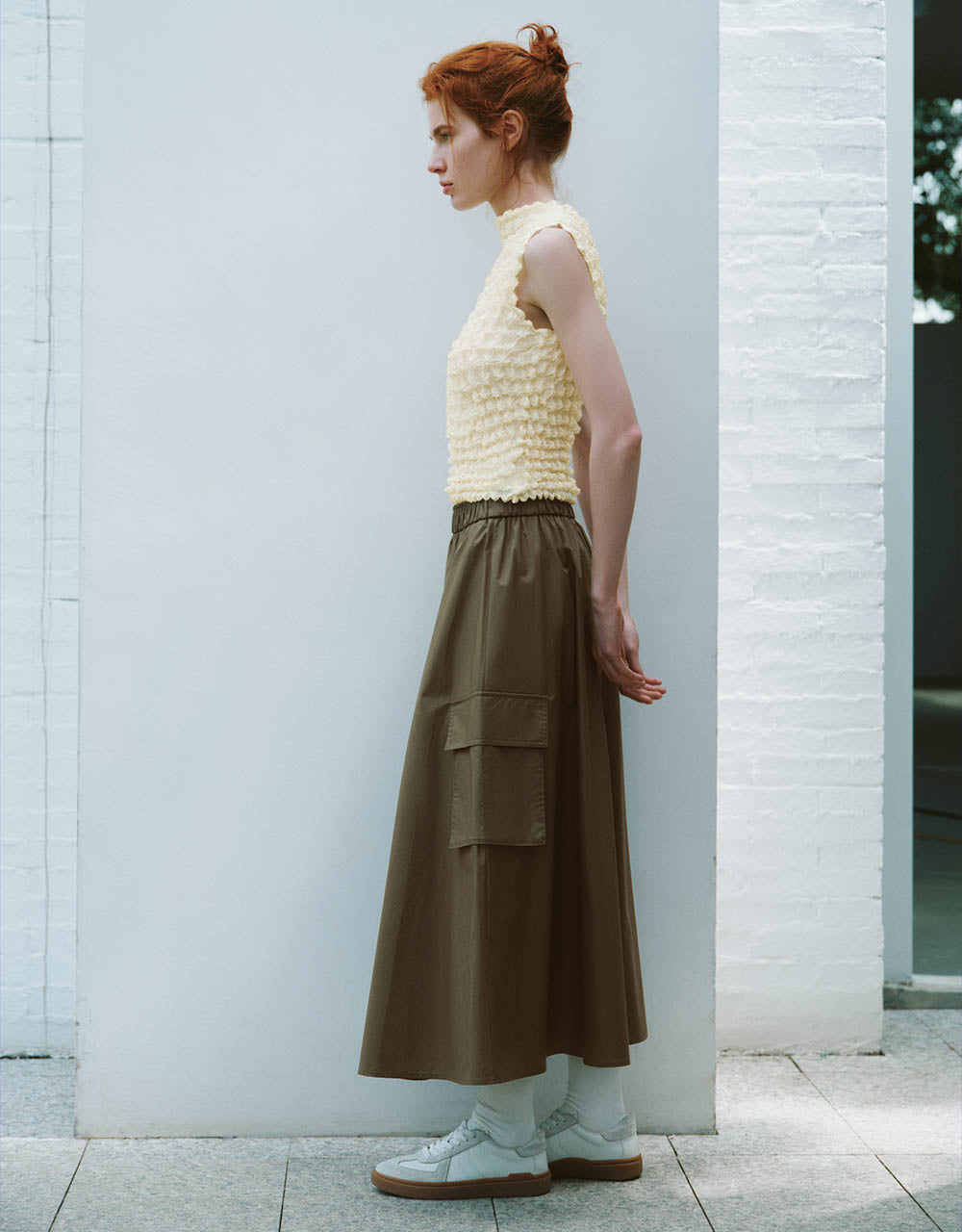 Elastic Waist Midi A-Line Skirt