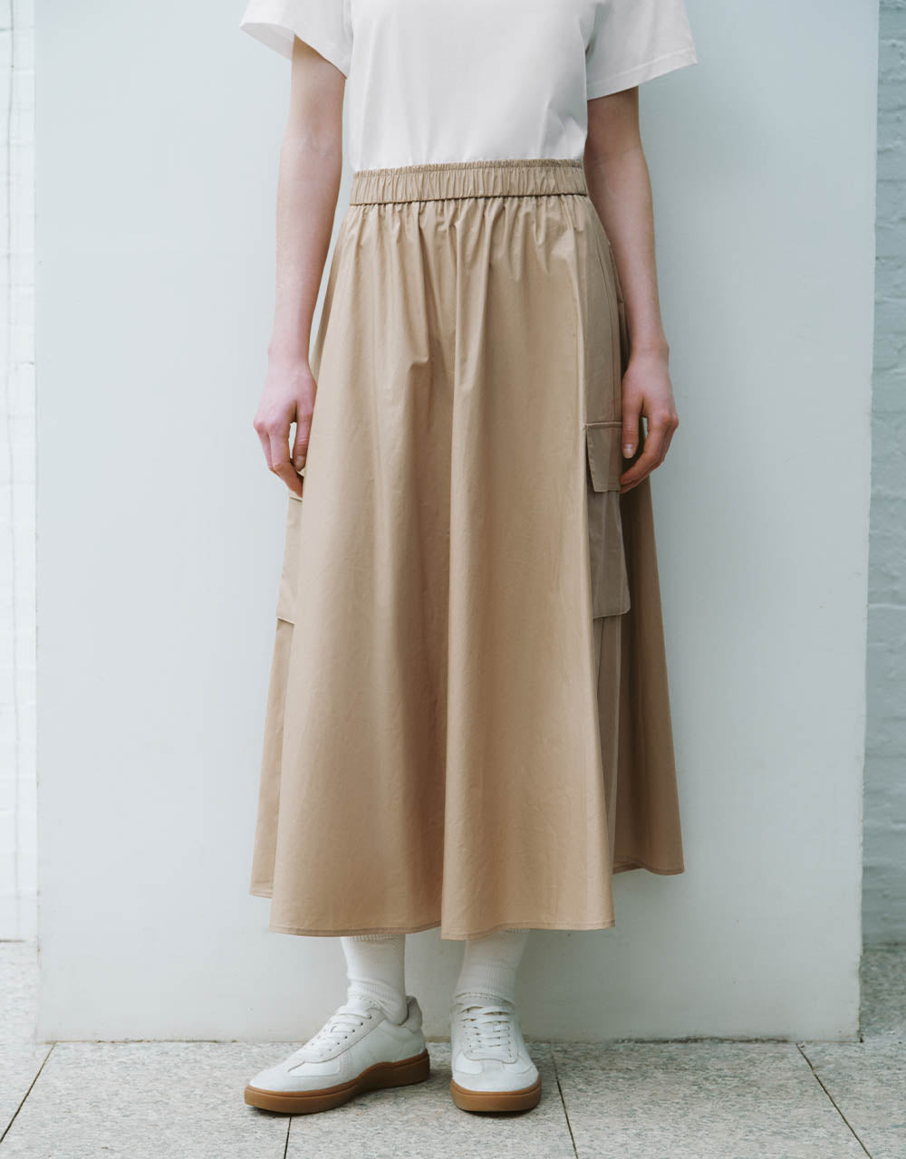 Elastic Waist Midi A-Line Skirt