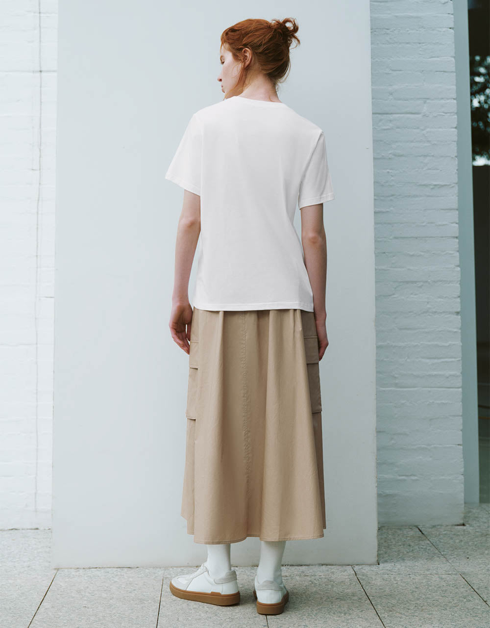 Elastic Waist Midi A-Line Skirt