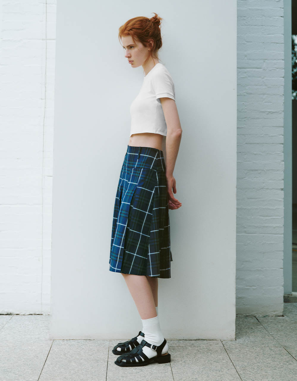 Pleated Plaid Mini A-Line Skirt