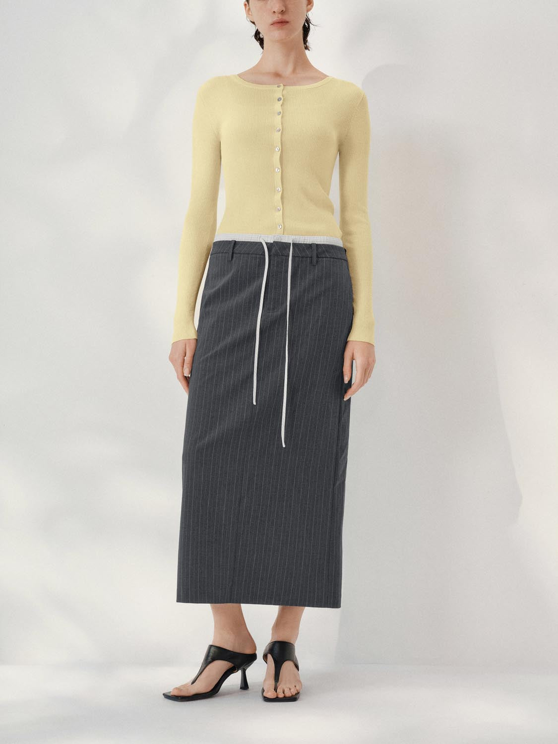 Drawstring Mid-Length Straight Midi Skirts