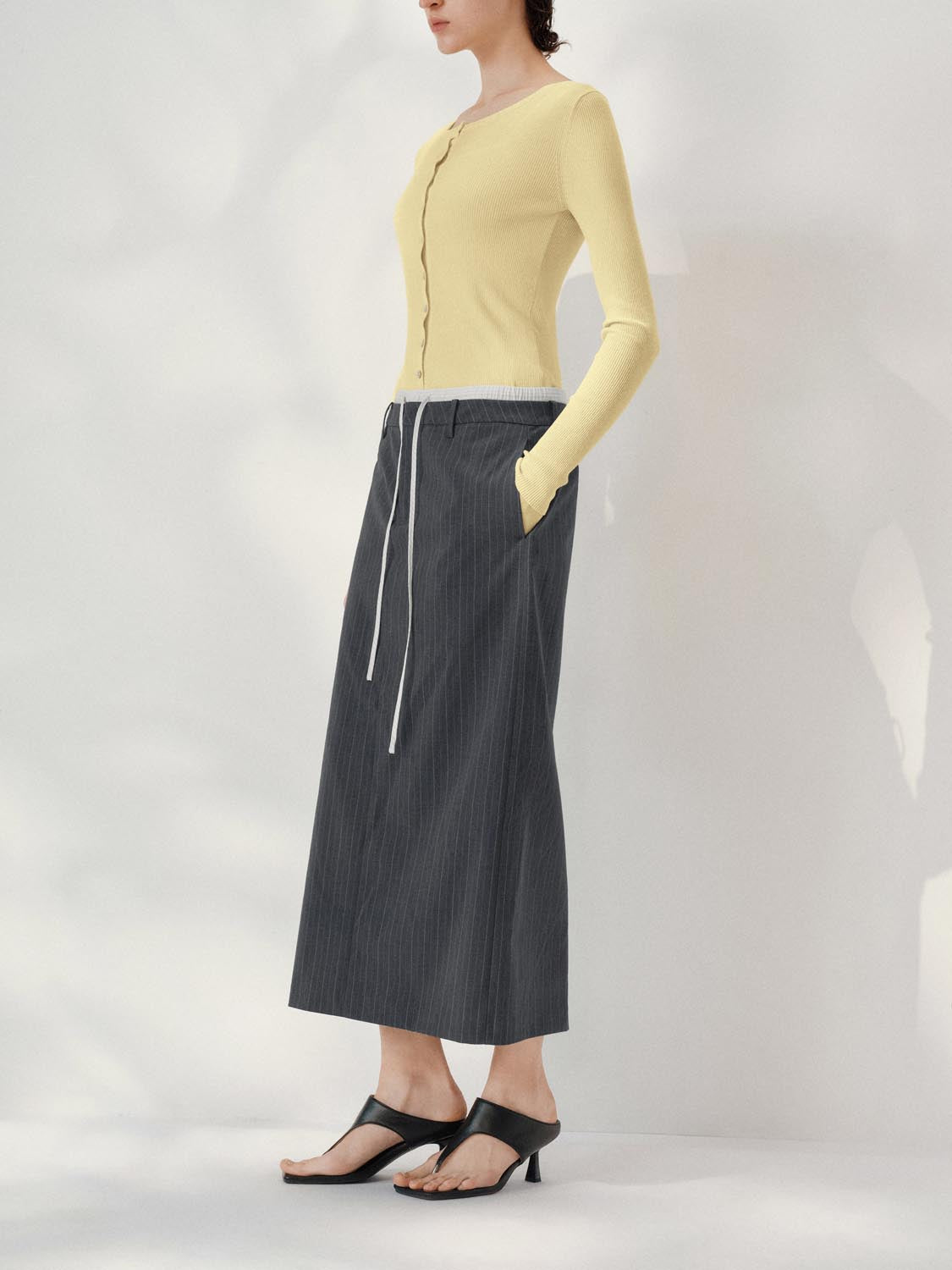 Drawstring Mid-Length Straight Midi Skirts