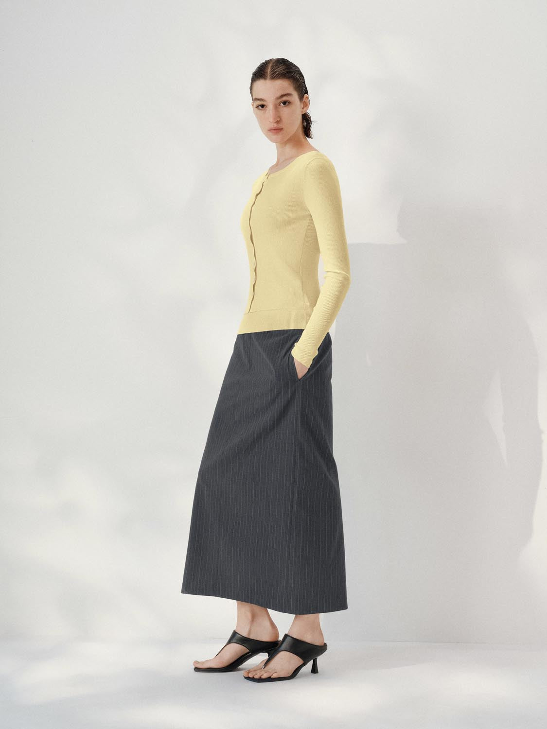 Drawstring Mid-Length Straight Midi Skirts