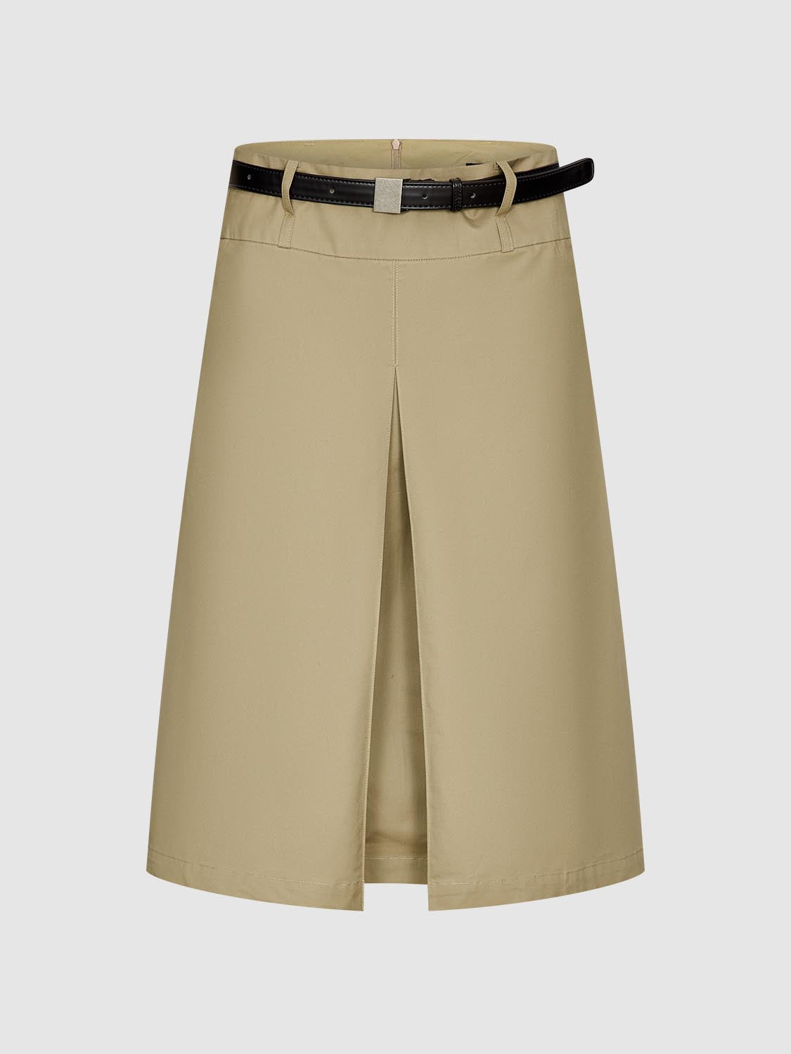 Belted Front Slit Midi Skirts