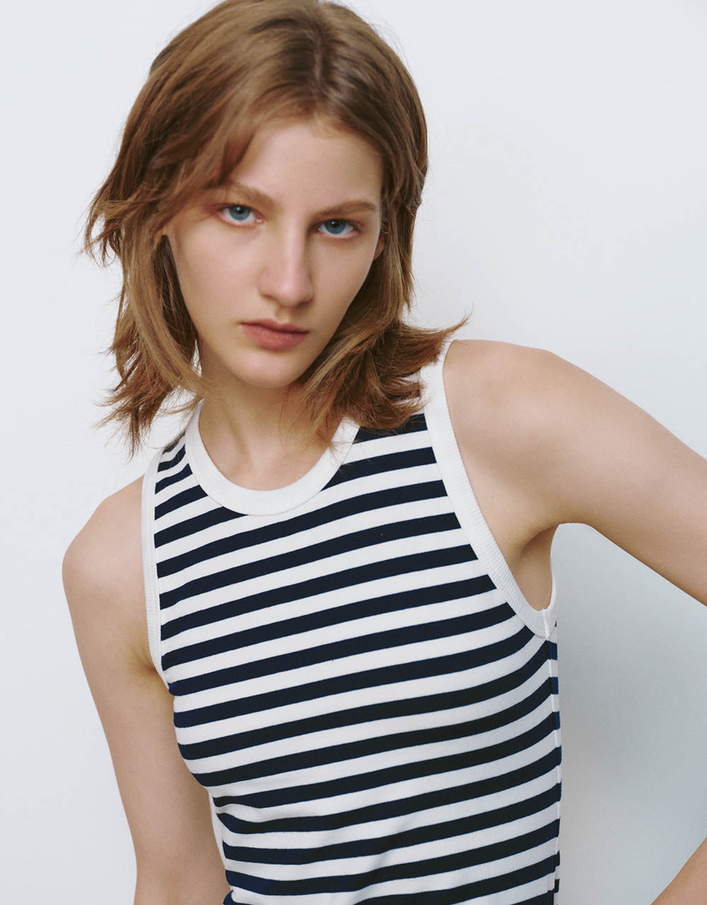 Striped Sleeveless Crew Neck Straight Dress